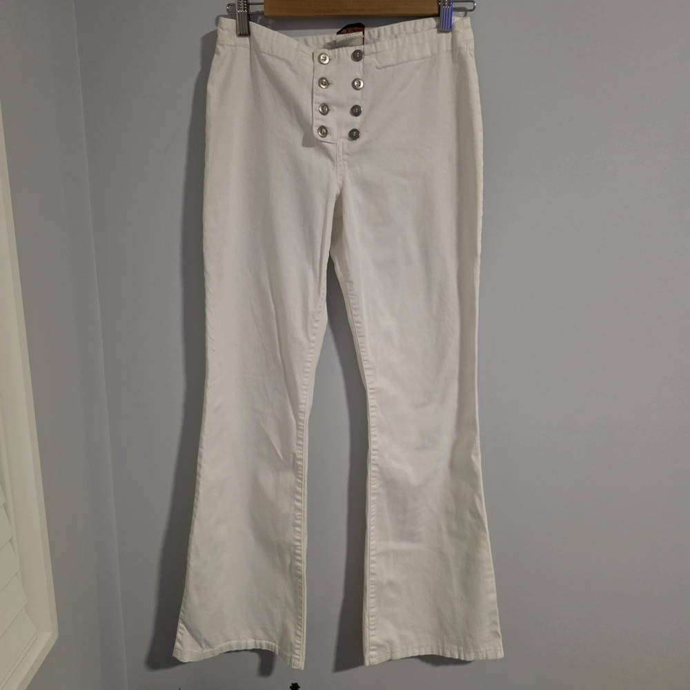 MAX B White Sailor Button Wide Leg Pants Y2K Made in Canada Size 7 - Picture 3 of 13